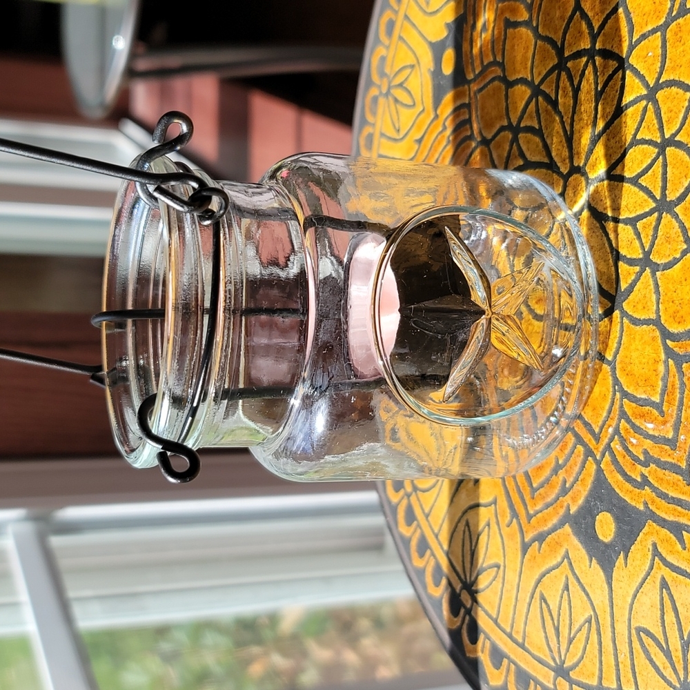 Hanging candle, Americana, jelly jar, pink